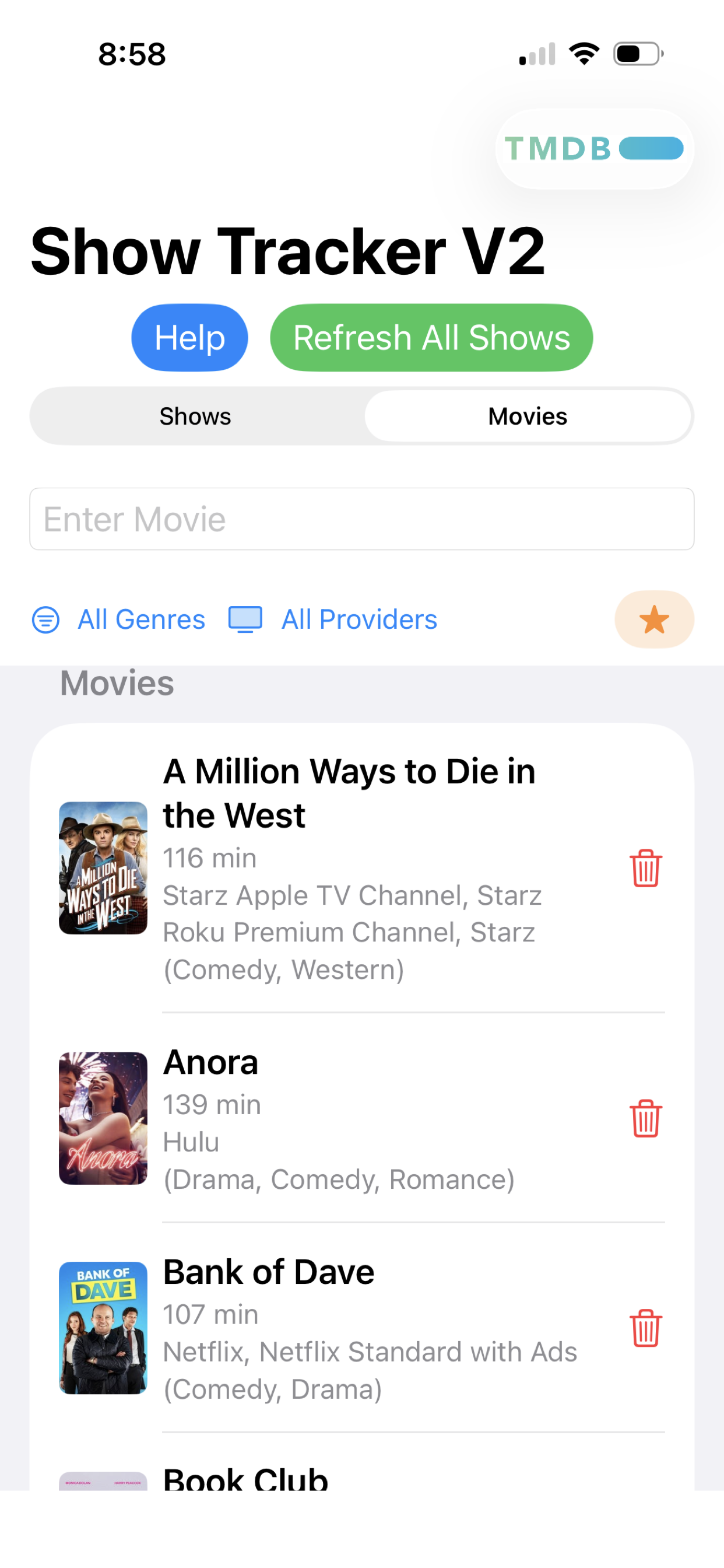 Movies list on iPhone