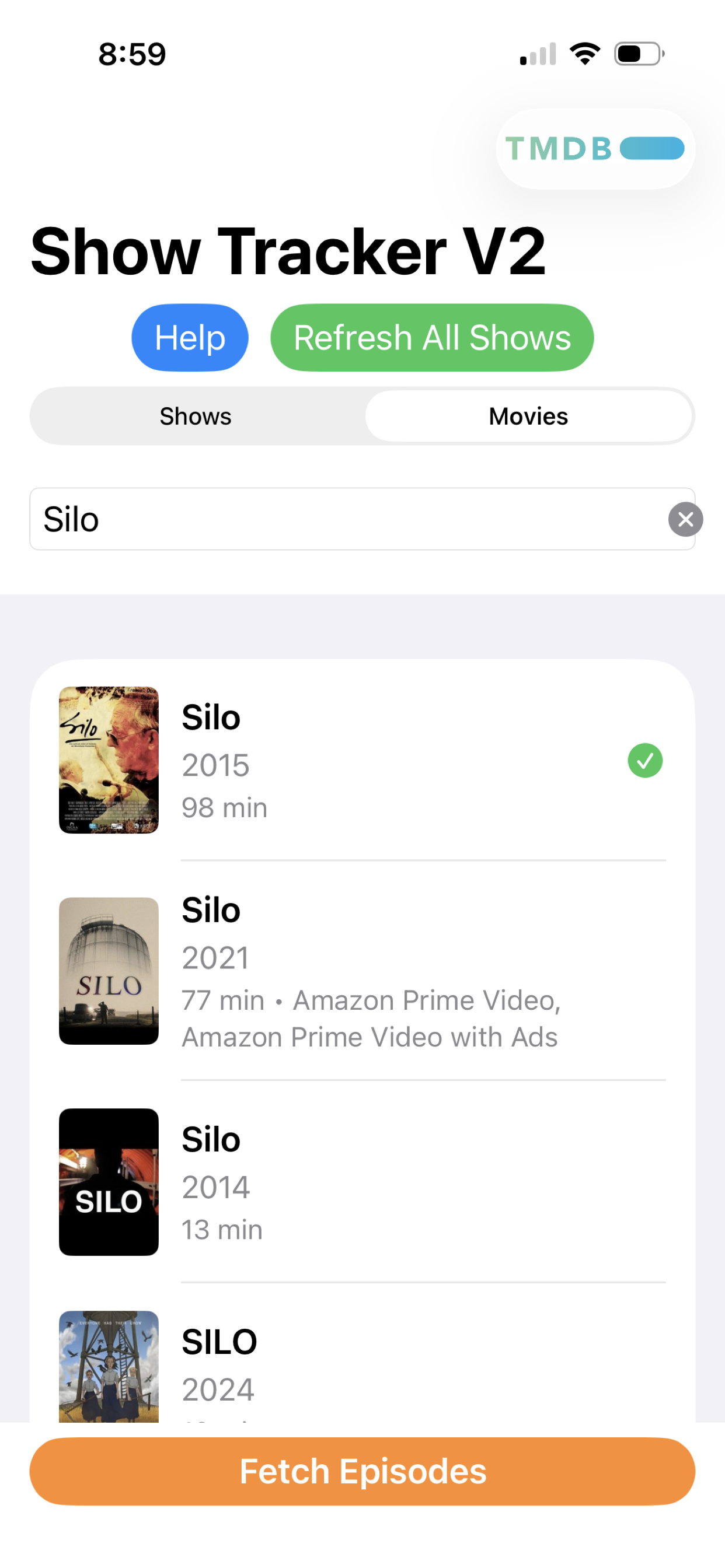 Search results on iPhone