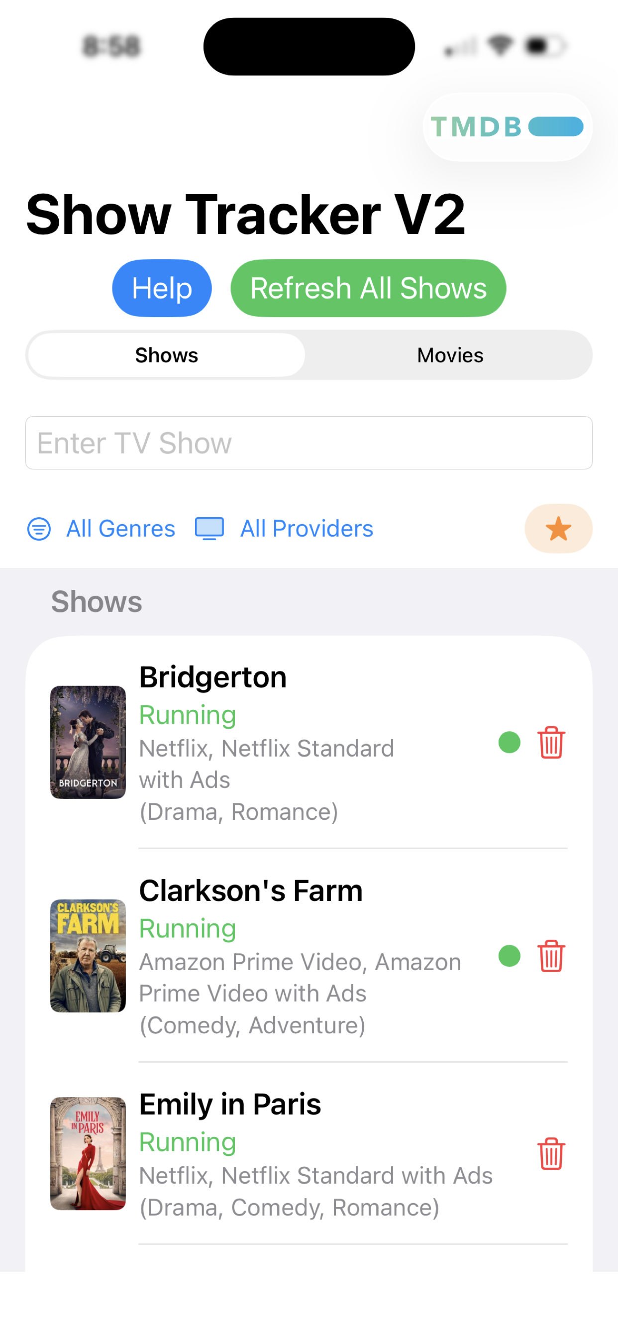 Show Tracker main list on iPhone